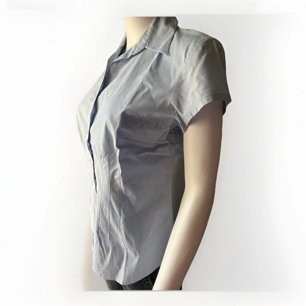 Ann Taylor LOFT Light Blue Cotton Blend Short Sleeve Button Down Shirt US Size 6